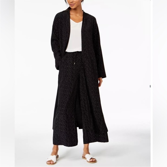 𝅺NWT Eileen Fisher Morse Code Print Kimono Jacket Tencel Viscose Black Medium - Picture 1 of 13